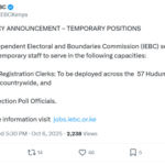 IEBC Vacancy Announcement – Temporary Positions (October 2025)